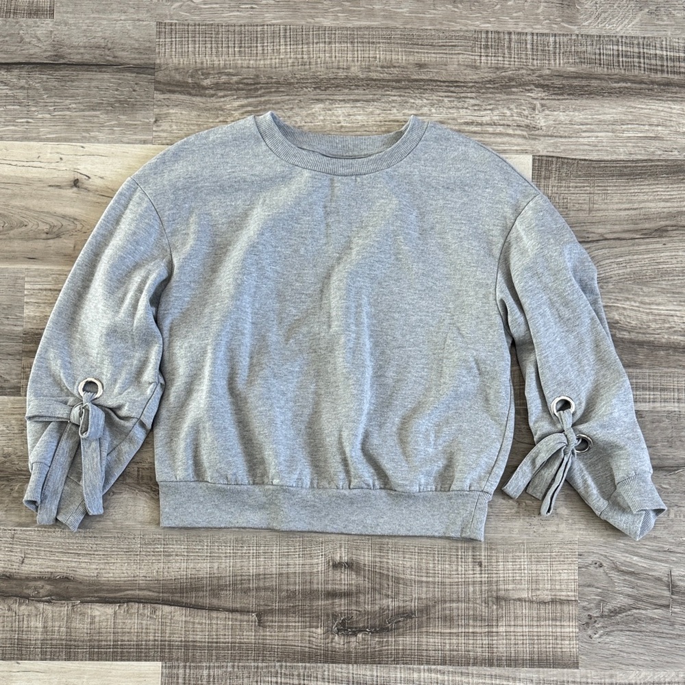 Gray Sweatshirt with Tie Sleeve Details